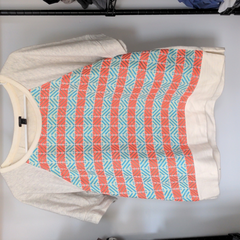 J.Crew short sleeve sweatshirt with paneled geometric neon front